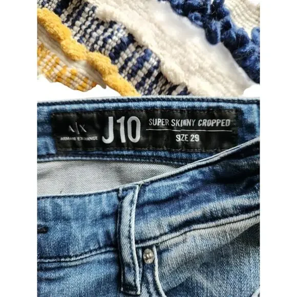 Armani Exchange J10 Super Skinny Cropped Mid Rise Jeans Woman’s Studded Size 29 - Picture 5 of 8